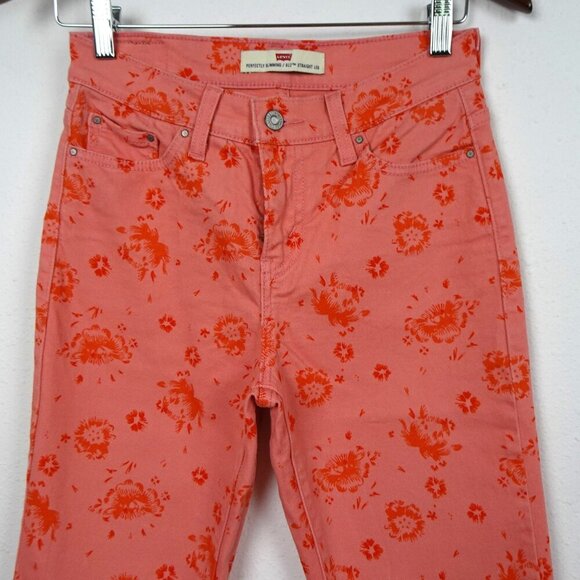 Levi’s Women’s 512 Slimming Straight Leg Jeans Size 4 Pink Coral Floral 26x30 - Picture 2 of 10
